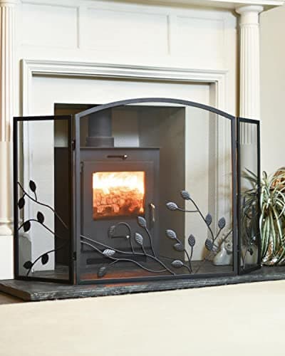 Image of Black "Overgrowth" Three Fold Fireguard Fire Screen – Classic Style Mesh Guard for Log Burners & Open Fires – Spark & Debris Protection
