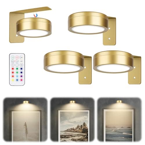 Image of runpeak 3Pcs Picture Lights for Wall - Battery Operated Wall Lights, LED Wireless Wall Lights for Display Art Paintings, Magnetic Painting Light with 13 RGB Colors and Adjustable Brightness