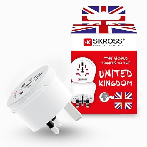 Image of SKROSS World to UK Travel Adapter, International Plug Converter for Visitors to United Kingdom, Compatible with Laptops, Phones, Hairdryers and More, Shock Protection