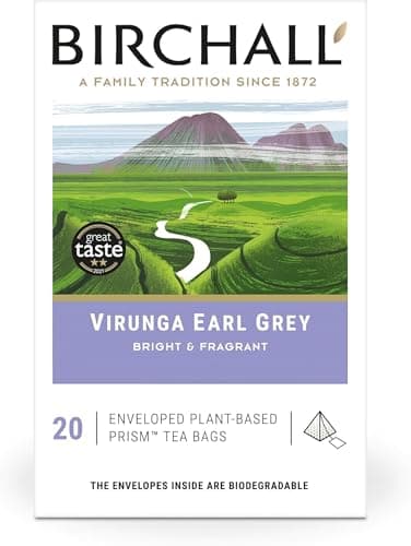 Image of Birchall Tea Bags, Virunga Earl Grey Tea, Afternoon Black Tea Bursting with Full Flavour, 20 Enveloped Plant-Based Prism Tea Bags
