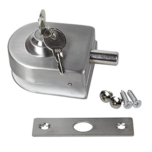 Image of UFURMATE Frameless Silver Glass Door Lock with Keys, No Need to Drill, Suitable for 10-12mm Thick Glass