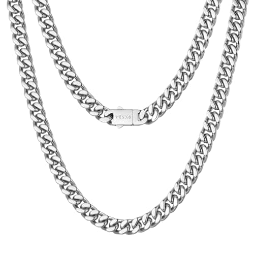 Image of VEXXS Men's Gold Chain 5/7mm, 18K Real Gold Plated Stainless Steel Cuban Link Chain, Men’s Necklace Chain Flat Cut Curb Chain Men’s Jewelry Gift17