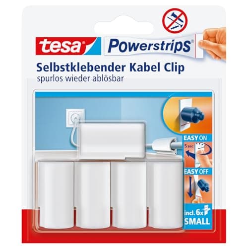 Image of tesa 58035 Cable-Clip with Self Adhesive and Removable Powerstrips (5 Clips)
