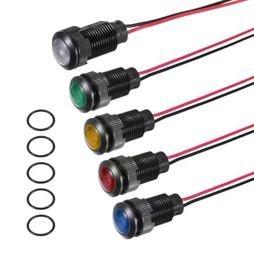 Image of PATIKIL 5Pcs 12mm(15/32") Indicator Light,12V-24V AC/DC LED Plastic Shell Signal Lamp Waterproof IP67 Round Head Signal Lights with 150mm(5.9") Cable for Boat Car,5 Colors