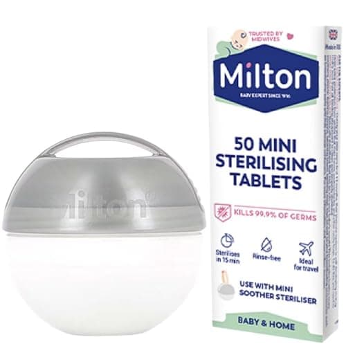 Image of MiltonBaby Mini Soother Steriliser in Silver, Portable Teat Steriliser Desinfecting Travel Unit and Mini Sterilising 50 Tablets with Welari Thank You Card | (1pack) (1unit)