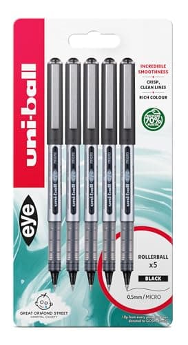 Image of uni-ball - Eye, Micro Nib, Black Liquid Ink Rollerball Pens (5pc Set) - Smooth, Comfortable, Long Lasting, Japanese Quality, for School, Work, Office, Study, Teacher, Notes, Journal, Gift
