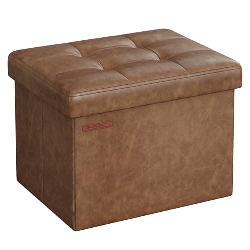 Image of SONGMICS Storage Ottoman, Foldable Small Ottoman Foot Rest, 31 x 41 x 31 cm Foot Stool, Cube Ottoman with Storage, Load up to 130 kg, for Living Room, Bedroom, Entryway, Coffee Brown LSF100K51