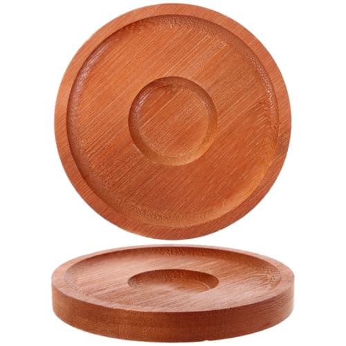 Image of PRETYZOOM Rotating Whiskey Glass Bamboo Coasters Set of 2 Smooth Spin Round Bases Natural Wood Cup Mats for Home Bar Drinks