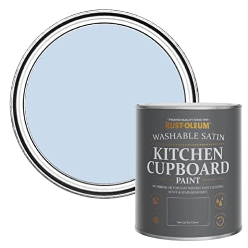 Image of Rust-Oleum Blue Scrubbable Kitchen Cupboard Paint in Satin Finish - Blue Sky 750ml
