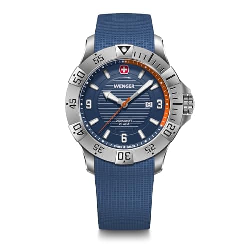 Image of Wenger Men’s Watch Seaforce Ø 43 mm, Swiss Made, Analogue Quartz, Water-Resistant up to 200 m, Silicone Strap, Blue, 01.0641.140
