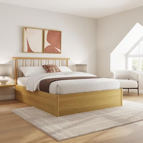 Image of GFW Fusum Spindle Ottoman Lift Up Storage Bed Gas Lift 4ft6 Double Bedroom Oak
