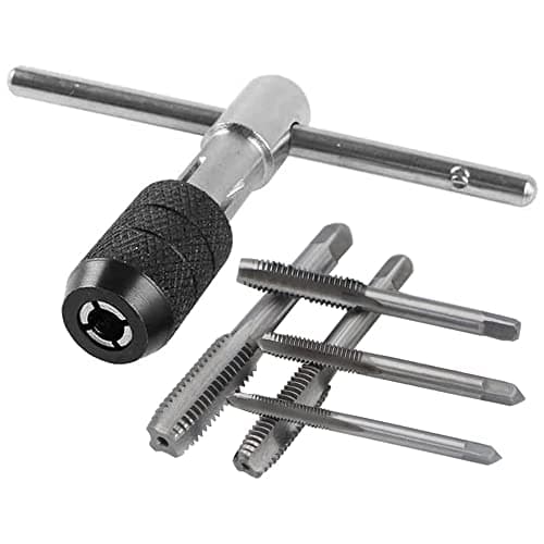 Image of Bestgle T-tap Wrench Set, Adjustable T-Handle Tap Ratchet Holder Wrench with Metric M3 M4 M5 M6 M8 Taps Drill Bits, HSS Screw Treading Tool for Cutting Internal Threads