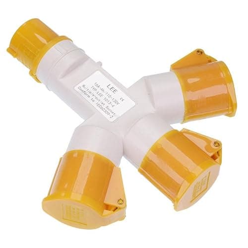 Image of Yellow 3 Way Splitter 16A 110V 2P+E IP44 Plug Socket Connector Industrial