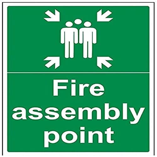 Image of V Safety 17015BC-S Fire Assembly Point With Family Sign - Portrait - 300mm x 400mm - Self Adhesive Vinyl, Green