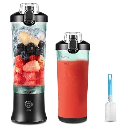 Image of 600ml Portable Blender USB Rechargeable, TOPESCT Waterproof Personal Blender for Shakes and Smoothies, 270W Strong Cutting Power with 6pcs 3D Blades for Travel, Office & Sports (Black)