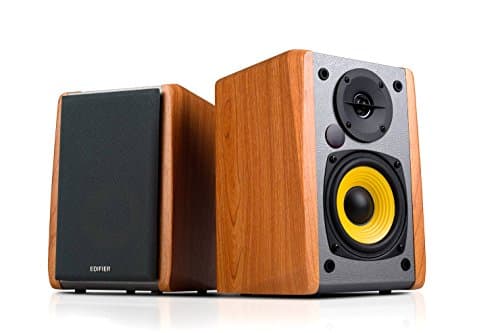 Image of Edifier R1010BT Active Bookshelf Speakers 2.0, Bluetooth v5.1, 24W RMS, 4″ Mid-Bass & 0.5″ Tweeters, Dual RCA & AUX Inputs, Tone & Volume Knobs, Pair, Wood Grain