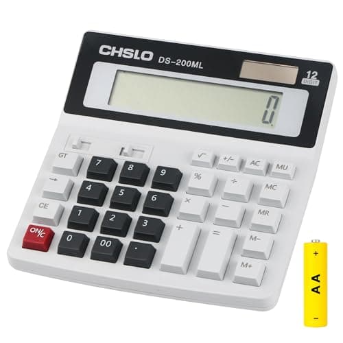 Image of Bimormat Desktop Calculator Extra Large LCD Display 12-Digit Big Number Accounting Calculator with Big Button,Battery & Solar Dual Power Perfect for Office Business Home Daily Use(UK-200ML)