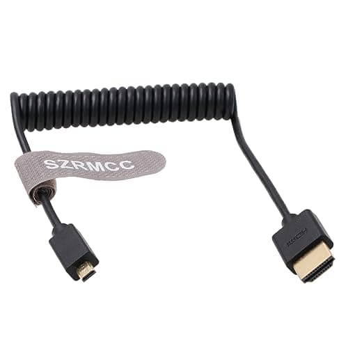 Image of SZRMCC Right Angled Micro HDMI to Full HDMI High Speed Coiled Cable for Canon Sony DSLR Camcorders Camera ATOMOS Monitor (Straight Coiled Cable)