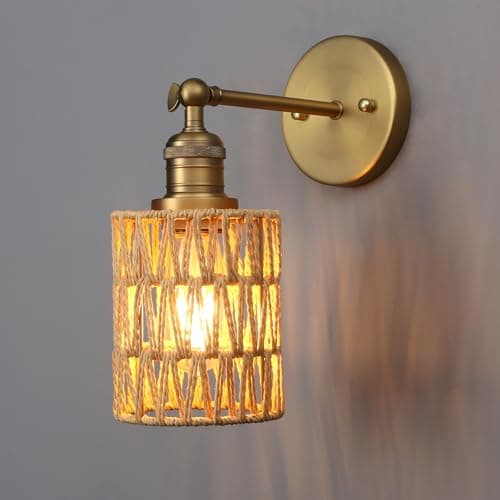 Image of Yosoan Vintage Boho Wall Lights, Rattan Wall Sconces Lighting Bedroom Living Room Kitchen Entryway (Antique)