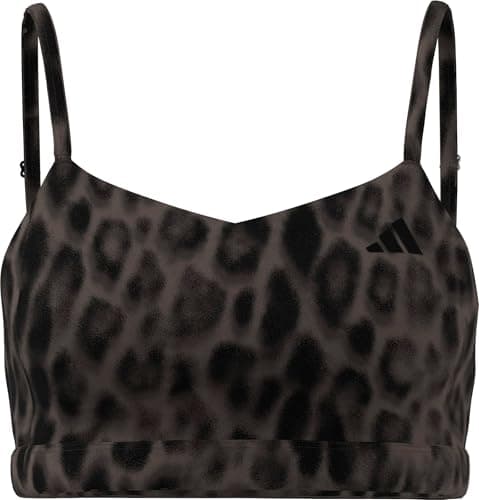 Image of adidas Women's Optime Essentials Workout Leopard Light Support Bra, Earth strata/Black, M