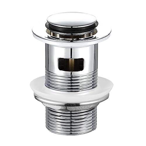 Image of Wasserrhythm Pop up Basin Waste Slotted Click Clack Plug with Overflow Pop-up Bathroom Sink Waste Chrome 304 Stainless Steel