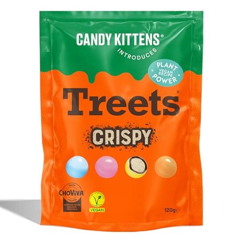 Image of Candy Kittens Introduces - Treets, Rice Crispy - Plant-Based Vegan Chocolate Crunchy Snack, Ideal for Sweet Hampers or Pick & Mix, Vegan Sweets Made with Cocoa-Free Choviva Shell - 120g, Pack of 1
