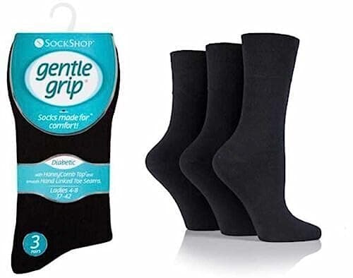 Image of Gentle Grip Ladies Diabetic Seamless ToeHoneyComb Top Non Elastic Socks 3 Pairs Size 4-8 (Black)