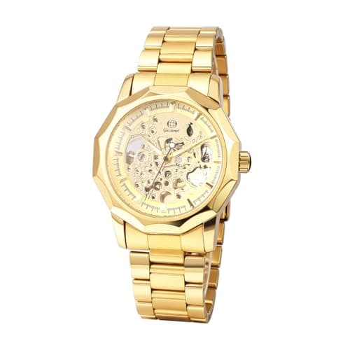 Image of JewelryWe Men's Automatic Mechanical Watch: Luminous Hands Diamond-Shaped Case Timepiece Stainless Steel Casual Business Formal Wristwatch