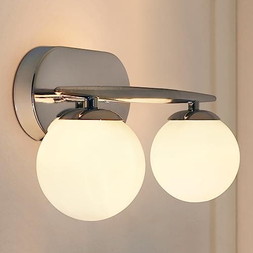 Image of Modern Chrome Double Wall Light Sconce Frosted Glass Globe Wall Lamp Indoors H3079 with LED Bulb Warm White G9