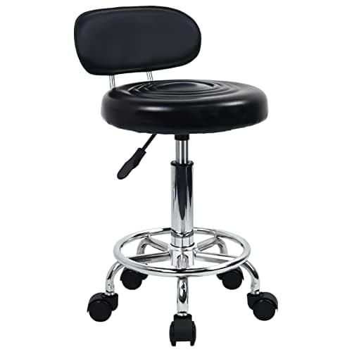 Image of KKTONER PU Leather Modern Rolling Stool with Low Back Height Adjustable Work Salon Drafting Swivel Task Chair with Footrest (Black)