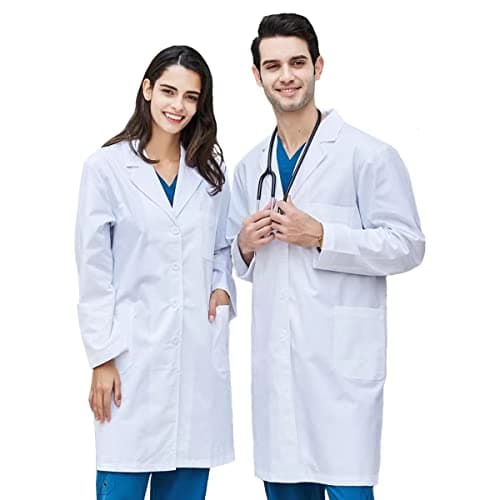 Image of CoatCool Women's & Men's White Medical Lab Coat - Cotton, Unisex, Long Sleeves, Fancy Dress Labcoat for Cosplay, School Student