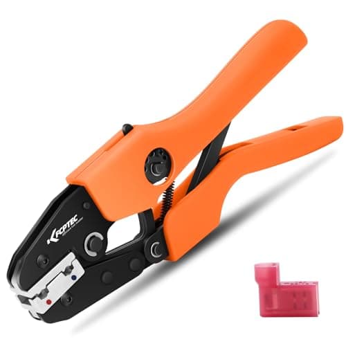 Image of KF CPTEC Crimping Tool for Insulated Terminals Flat Connector 90° Angled 20-18 and 16-14 AWG Terminal Pliers with Ratchet Function