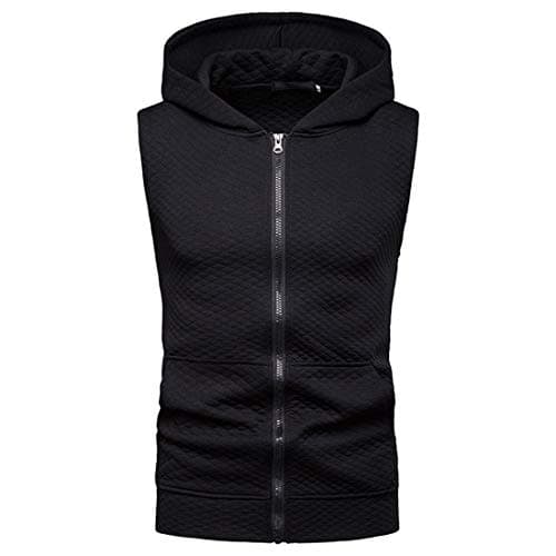 Image of YCUEUST Mens Sleeveless Hoodie Zip Up Sweatshirt Tank Top Hooded (L, Z-Black)