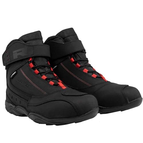 Image of Richa Slick CE Leather Short Ankle Urban Motorbike Touring Waterproof Motorcycle Boots (Black/Red, UK Footwear Size System, Adult, Men, Numeric, Medium, 11)