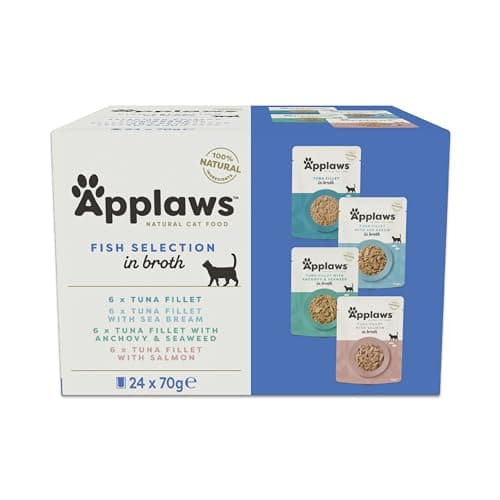 Image of Applaws 100% Natural Wet Cat Food, Pouch Multipack Fish Selection in Broth, 70 g (24 x 70g) Pouches