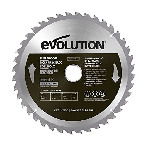 Image of Evolution Power Tools FW210TCT-40 Fine Finish Wood Cutting TCT Saw Blade, 40 Teeth, Clean, Splinter Free Cut, 210mm, Silver, Black