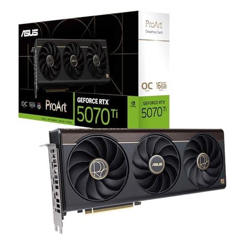 Image of ASUS ProArt NVIDIA GeForce RTX 5070 Ti OC Edition, 16GB GDDR7, 256 Bit, PCIe 5.0, 2.5 Slot, 1 HDMI 2.1, 3 DisplayPort 2.1, USB-C, GPU Tweak III, Black, PROART-RTX5070TI-O16G