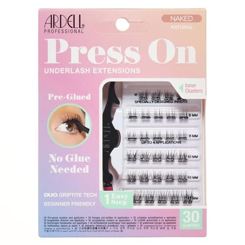 Image of Ardell Naked Press On Pre-Glued Underlash Eyelash Extensions, Natural Cluster Lashes Kit, Beginner-Friendly DIY Lash Extension Kit with Applicator, Assorted Lengths, 30 Lash Clusters