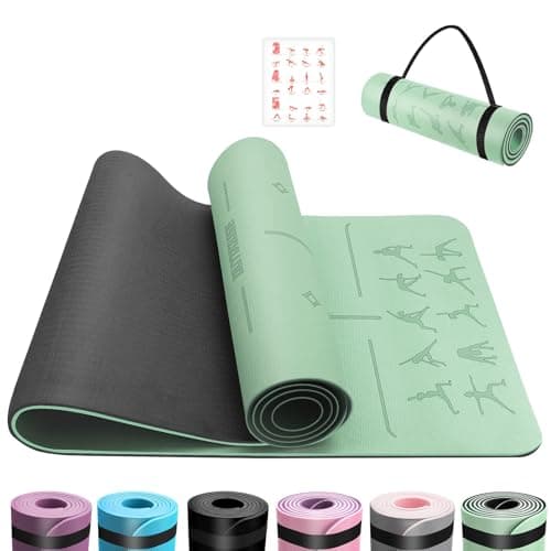 Image of OUTDOUSE Yoga Mat with Alignment Lines,TPE 6mm Sports Exercise Mat,Non-Slip,for Gymnastics,Pilates,Home, Travel,Gymnastics Mat with Storage Straps,Yoga Mats for Women and Men,183x61x0.8cm
