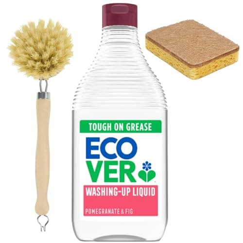 Image of DaleandHolly Eco Washing Up Bundle with Ecover Washing-Up Liquid 450ml – Pomegranate & Fig, Wooden Dish Brush & Eco Sponge