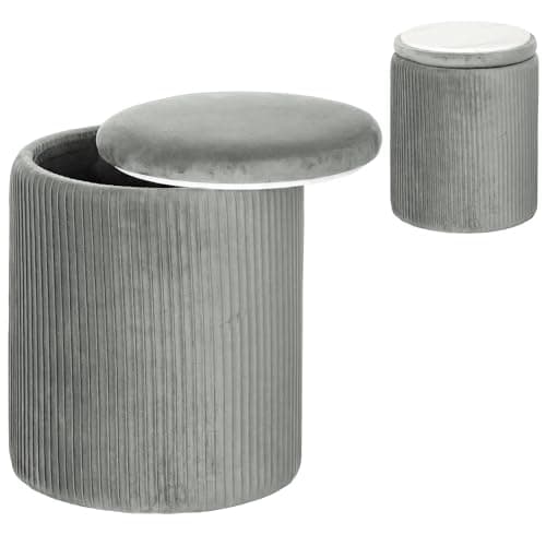 Image of HOMCOM Round Storage Ottoman, Velvet-feel Fabric Upholstered Foot Stool with Removable Top, Padded Seat and Hidden Space for Living Room, Bedroom, Grey