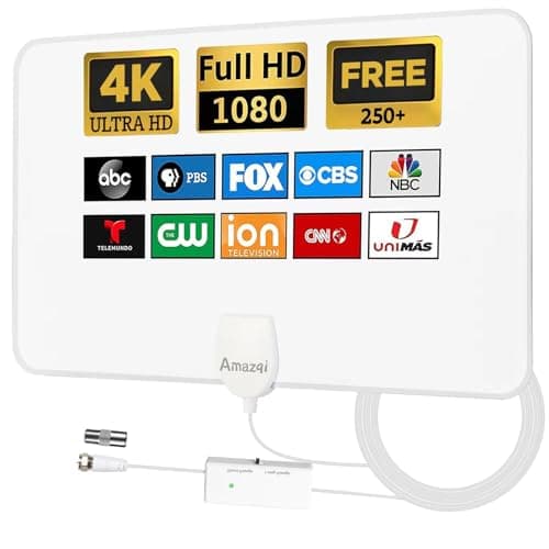 Image of Amazqi TV Aerial Indoor 250+ Miles Long Range,Digital TV Aerial for Freeview TV,4K TV Antenna with Signal Booster and 5M Cable - for Local Channels - White