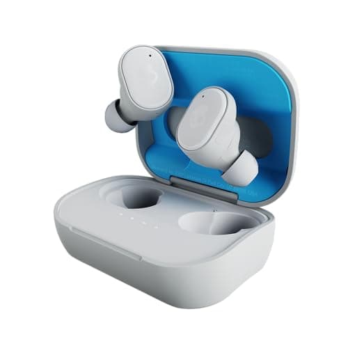 Image of Skullcandy Grind Wireless Earbuds, Bluetooth Headphones, Up to 40 Hours Battery, Noise Isolating Fit, Microphone for iPhone Android, Customizable via App - Light Grey/Blue