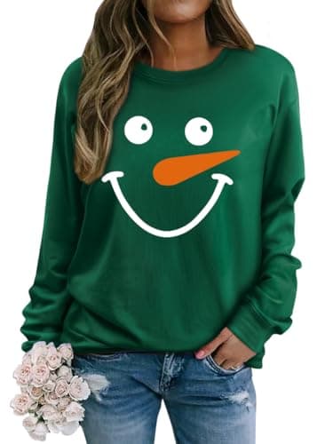 Image of WIEIYM Womens Jumper Ladies Causal Crewneck Funny Sweatshirt Christmas Jumpers for Women Xmas Ugly Long Sleeve Shirt Top Unisex Pullover with Snowman Graphic Dark Green