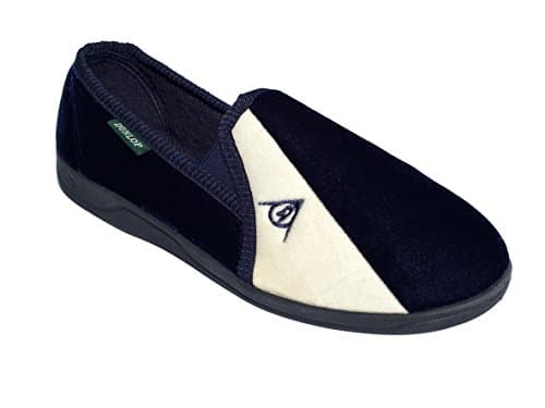 Image of DUNLOP Mens Duncan' Velour Two-Tone Twin Gusset Full Slippers Size 6-13 UK (8 UK, Navy/Cream)