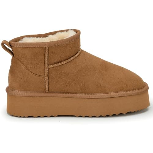 Image of Polar Women s Platform Boots Slippers Faux Suede, Flexible Waterproof Anti Slip Rubber Soles, Fluffy Faux Fur Lined Slip On Slippers, Winter Ladies Walking Shoes for Indoor & Outdoor - Chestnut UK 4