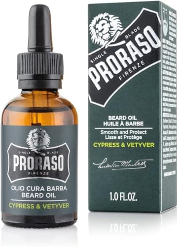 Image of Proraso Beard Oil Cypress & Vetyver, 30ml, Scented Beard Softener for Men Softens and Protects Long, Bristly Beards, Made in Italy