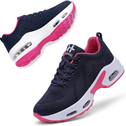 Image of Womens Orthopedic Trainers Running Shoes Air Cushion Athletic Sports Lightweight Tennis Walking Sneakers Casual Mesh Breathable Ladies Fashion Plantar Fasciitis Jogging Shoes Blue Rose UK 8