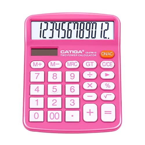 Image of CATIGA 12 Digit Desktop Calculator with Large LCD Display and Sensitive Button, Dual Solar Power and Battery, Standard Function for Office, Home, School, CD-2786