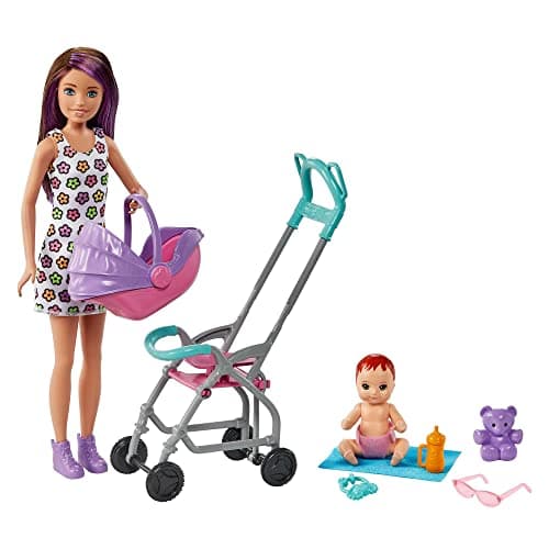 Image of Barbie Skipper Babysitters Inc. Playset with Skipper Babysitter Doll (Brunette), Stroller, Baby Doll & 5 Accessories, Toy for 3 Year Olds & Up, GXT34